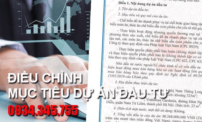 Thay đổi mục tiêu dự án trên giấy chứng nhận đăng ký đầu tư